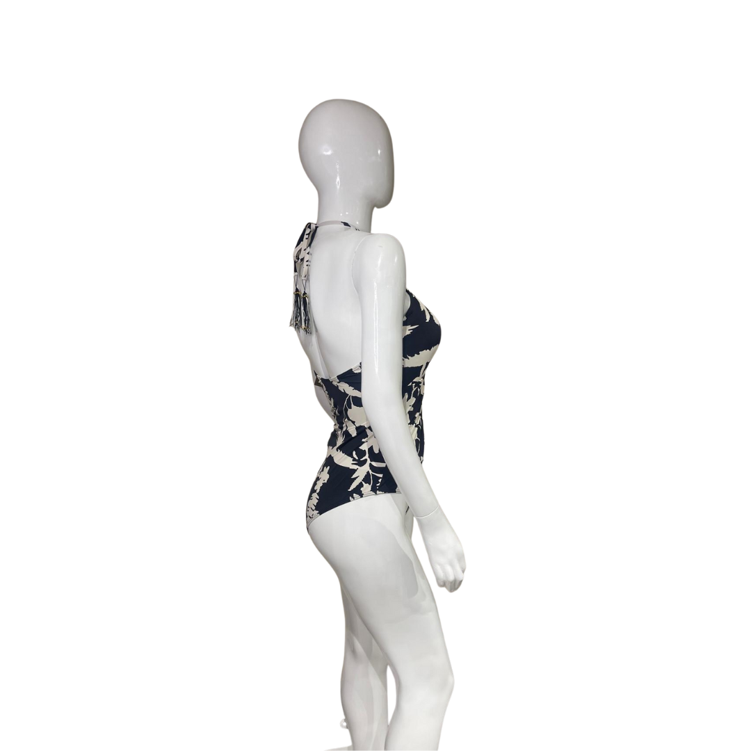 Black with Beige Flower One Piece