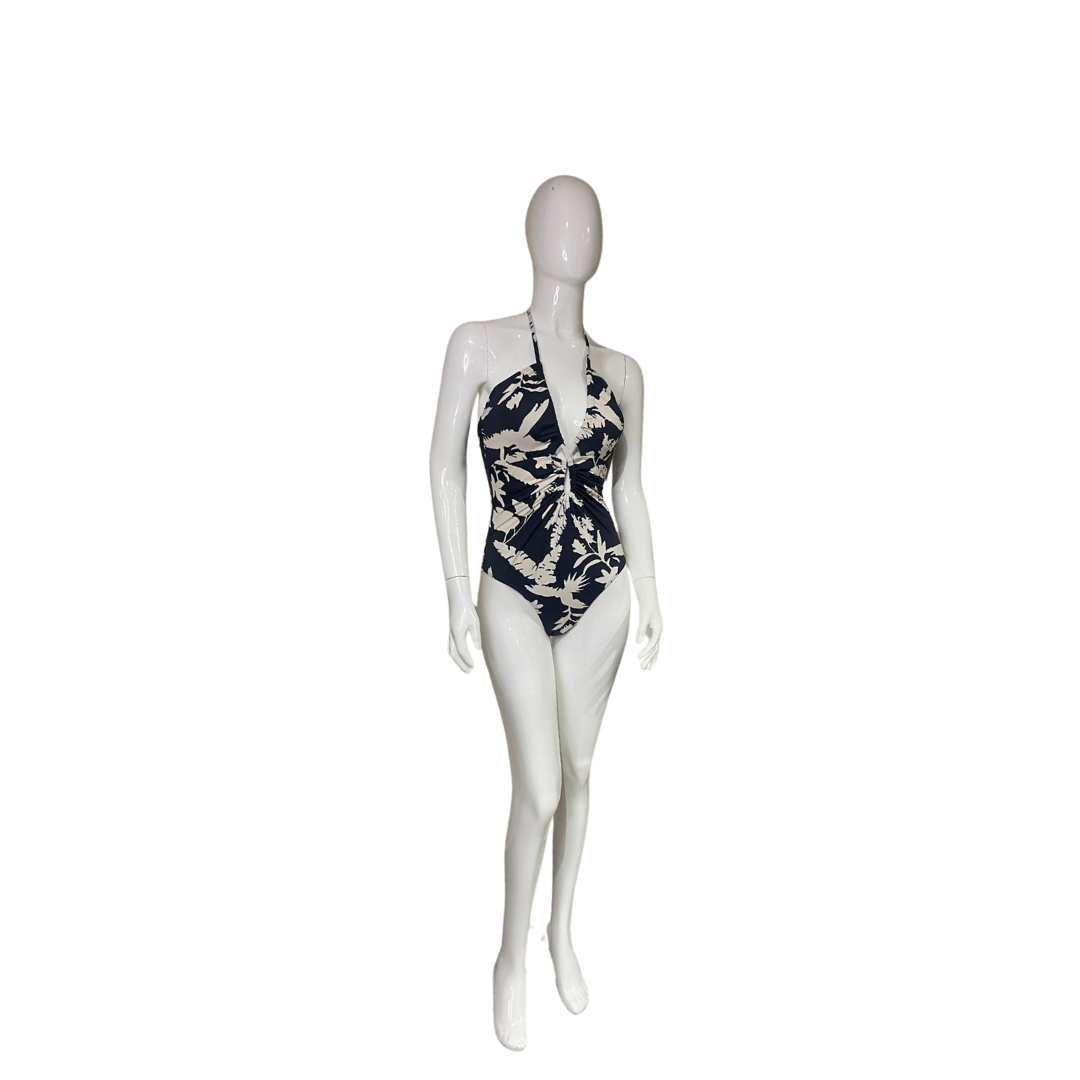 Black with Beige Flower One Piece