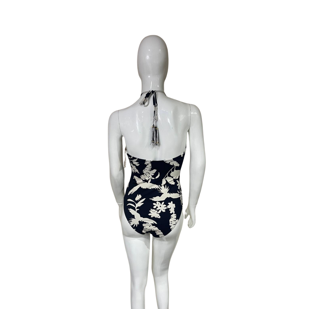Black with Beige Flower One Piece