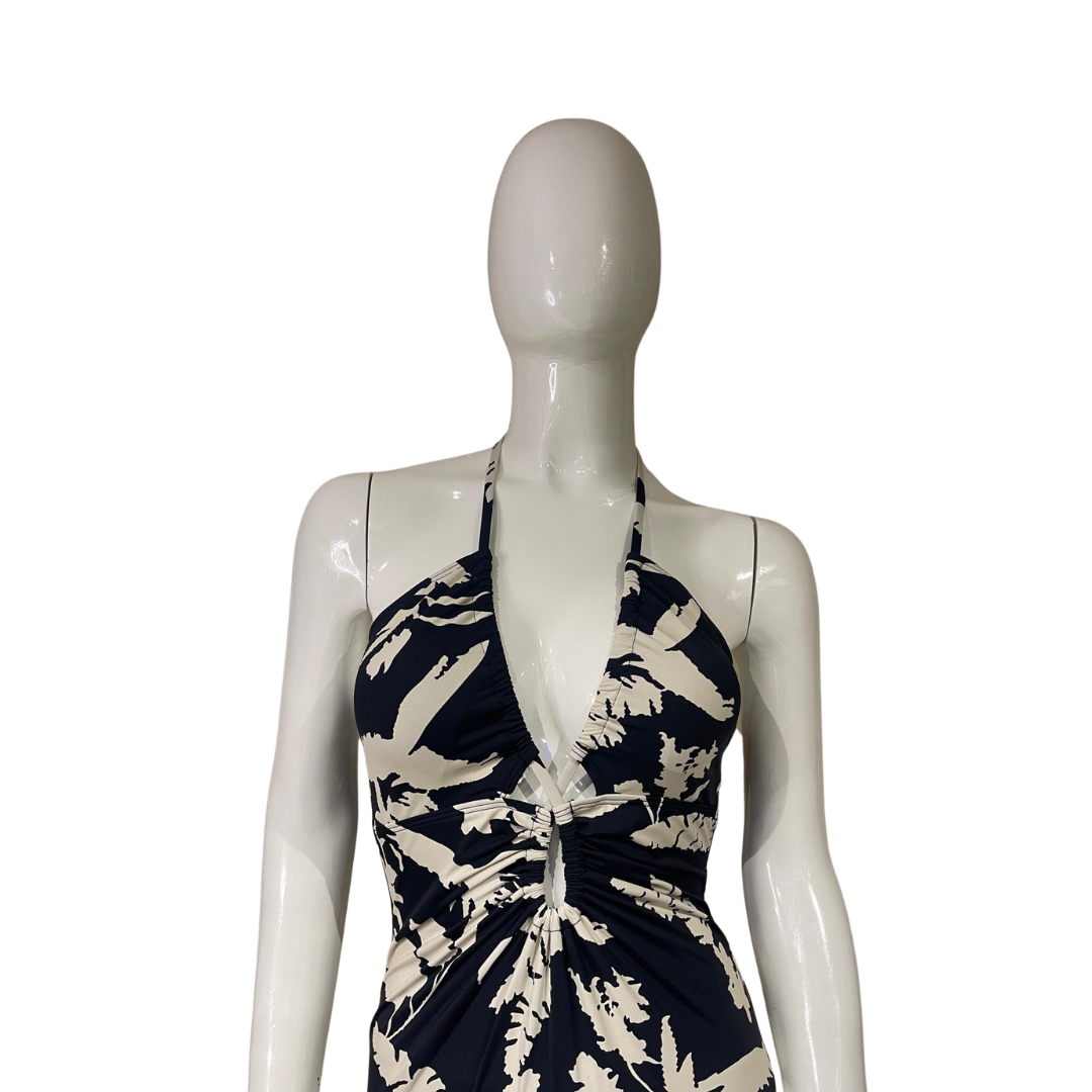 Black with Beige Flower One Piece