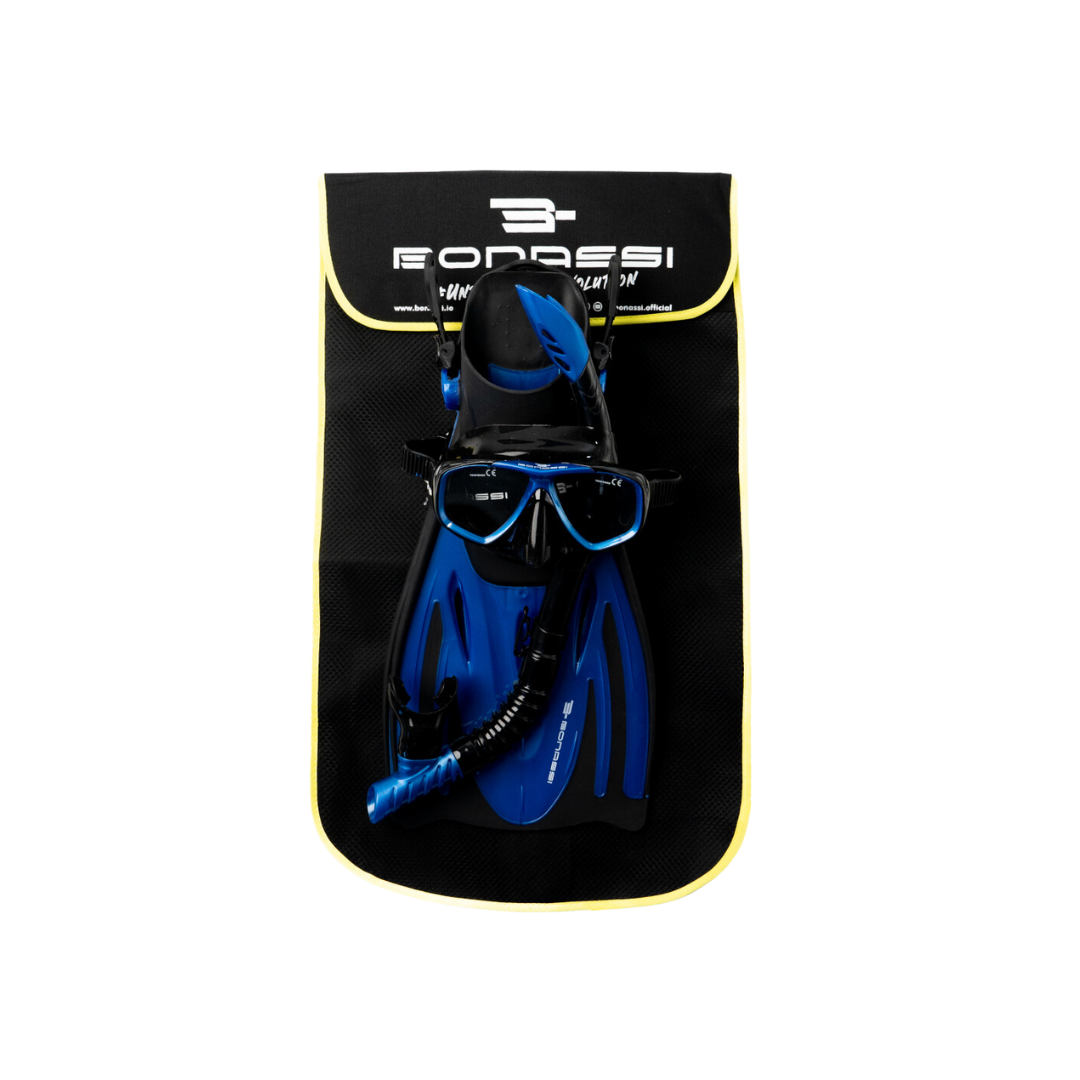 Bonassi Adult Juno Snorkel Set with Mask, Fins and Snorkel
