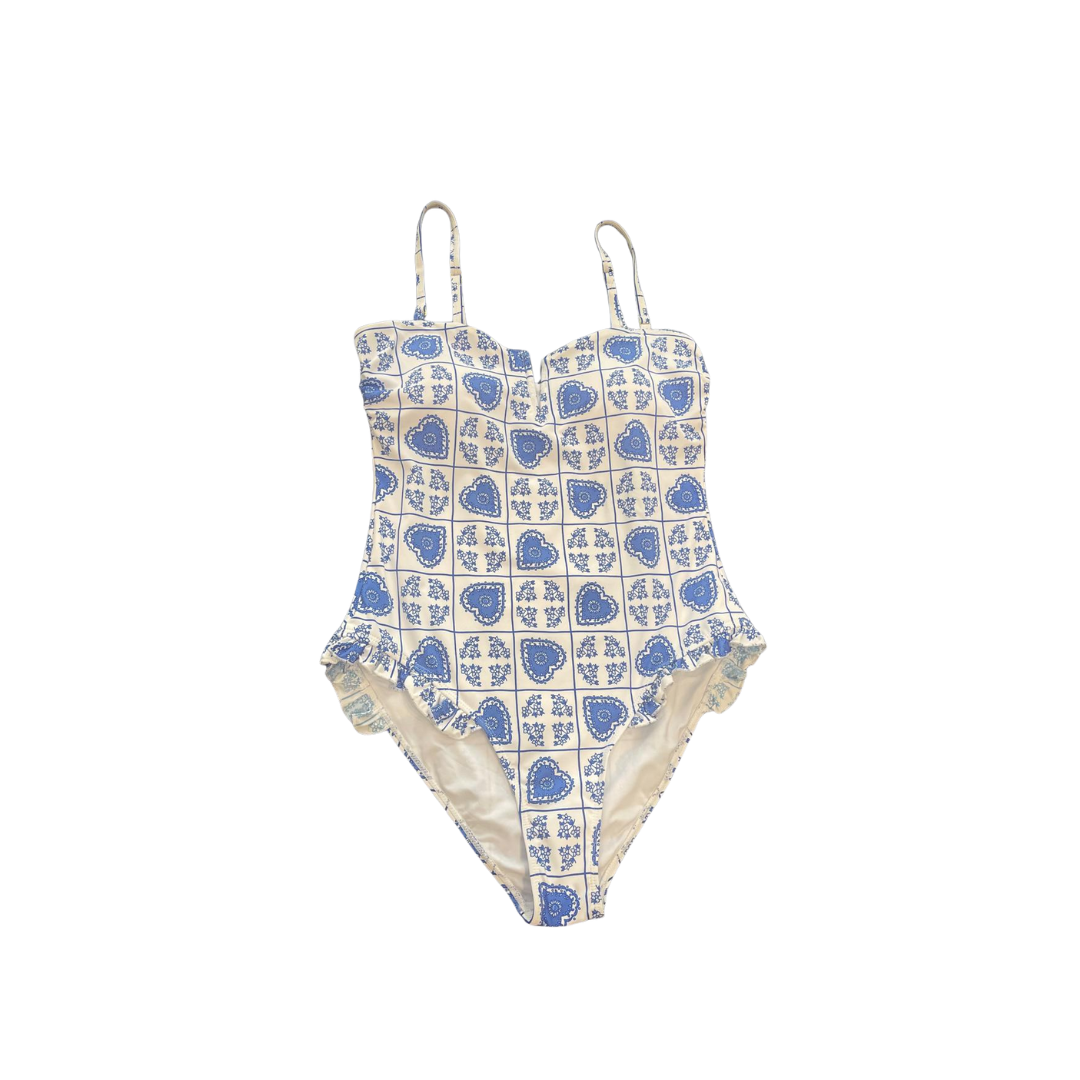 Traje de baño de una pieza blanco con azul