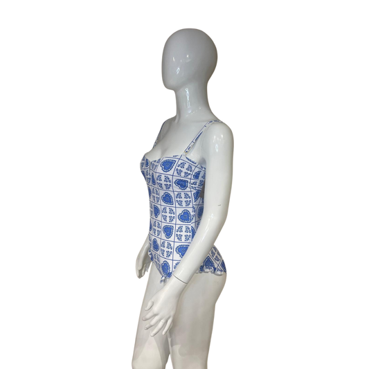 Traje de baño de una pieza blanco con azul
