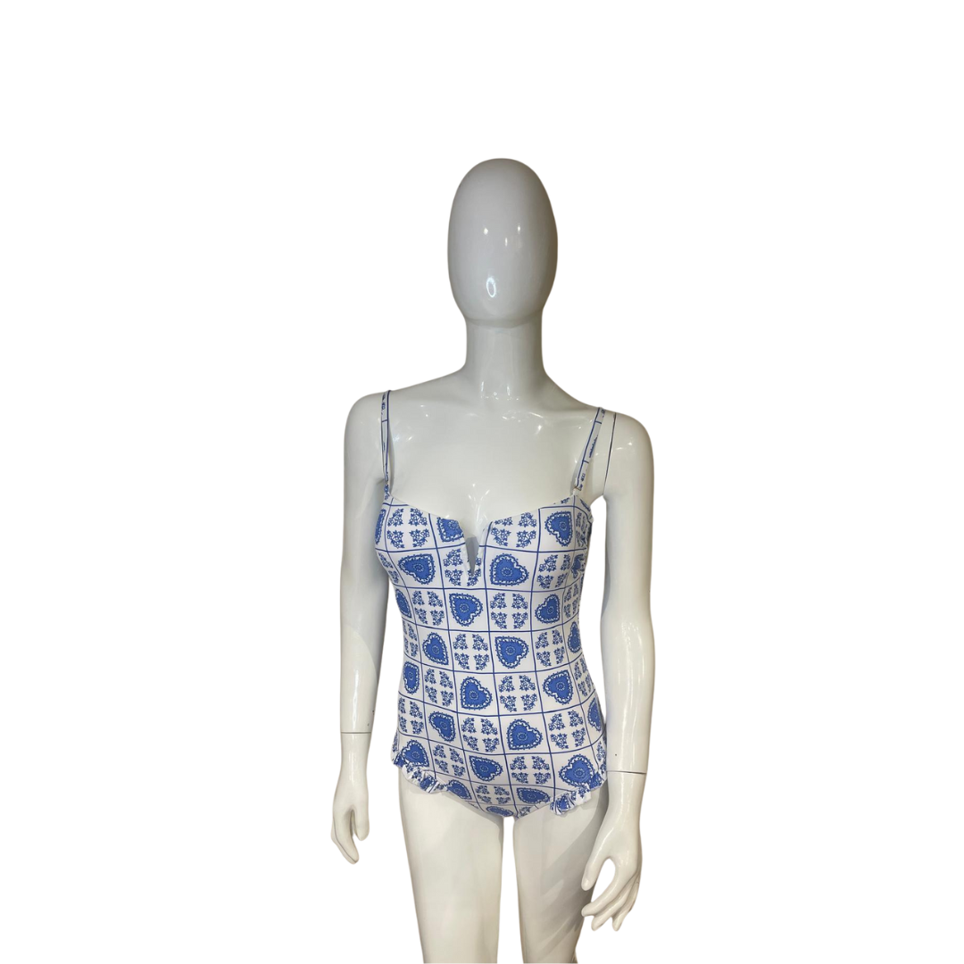 Traje de baño de una pieza blanco con azul