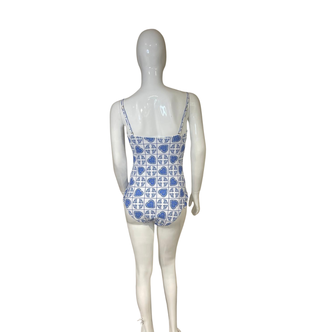 Traje de baño de una pieza blanco con azul