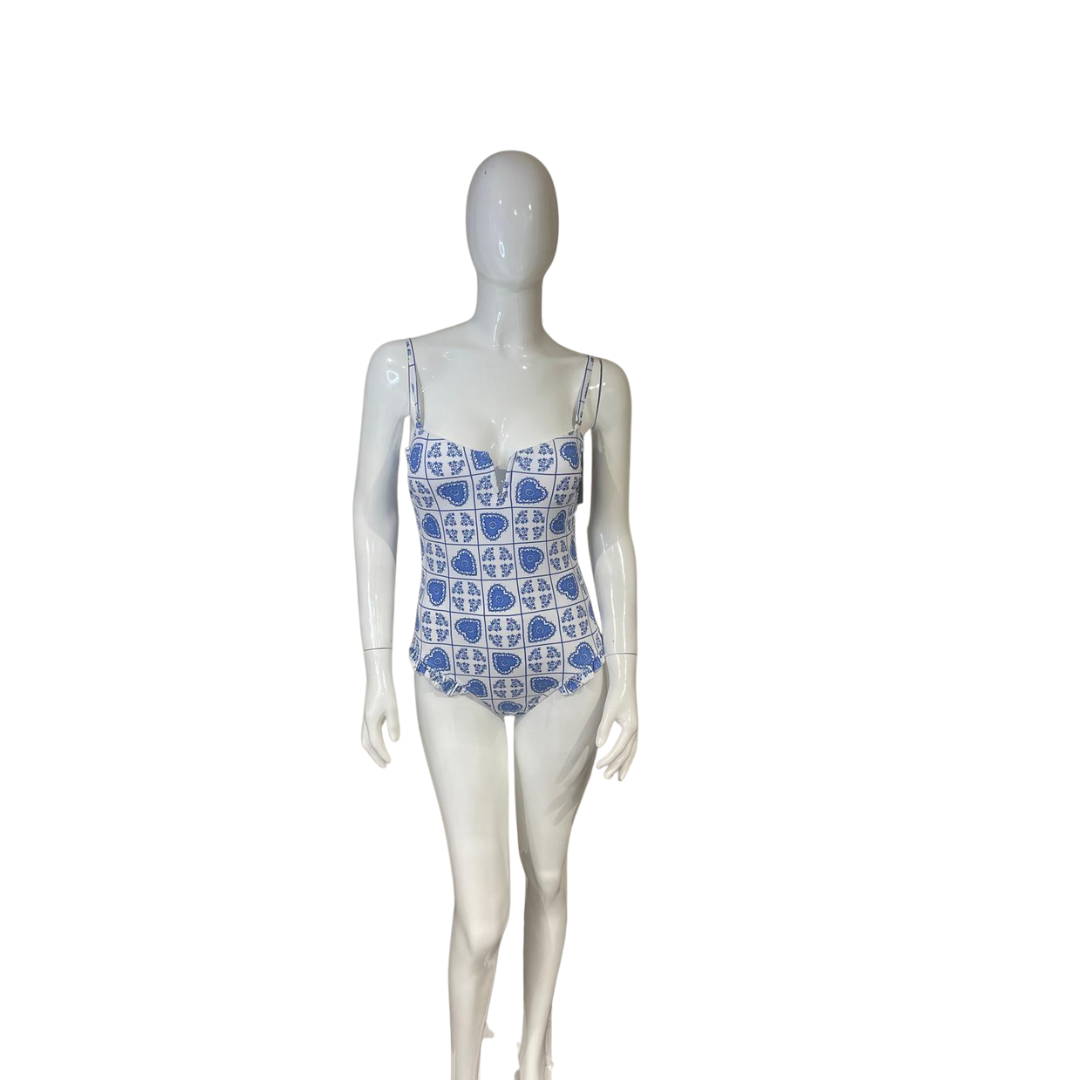 Traje de baño de una pieza blanco con azul