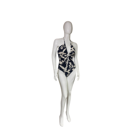 Black with Beige Flower One Piece