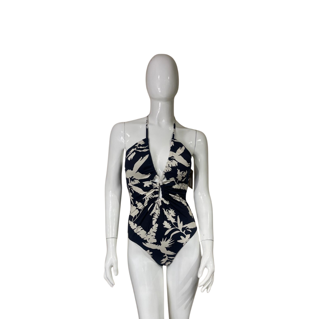 Black with Beige Flower One Piece