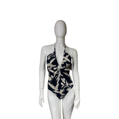 Black with Beige Flower One Piece