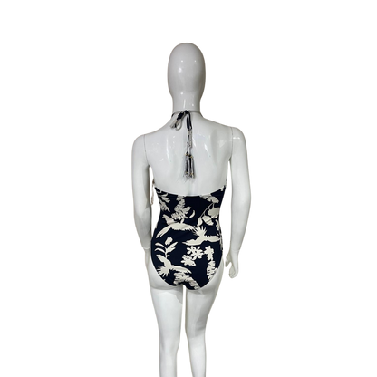 Black with Beige Flower One Piece