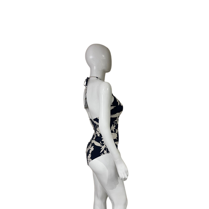 Black with Beige Flower One Piece