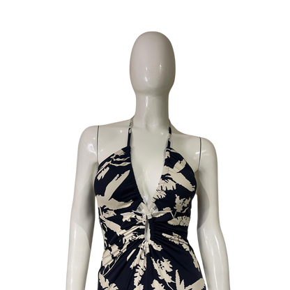 Black with Beige Flower One Piece
