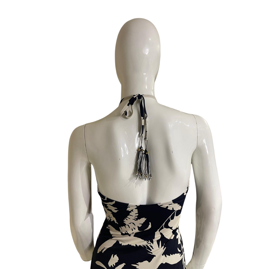 Black with Beige Flower One Piece
