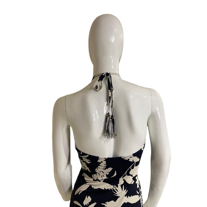 Black with Beige Flower One Piece