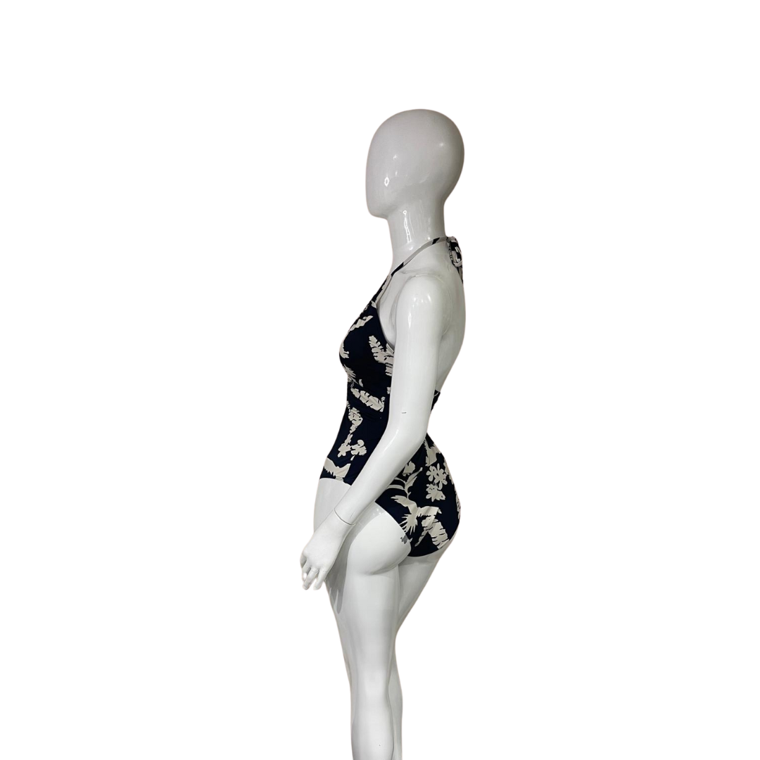 Black with Beige Flower One Piece