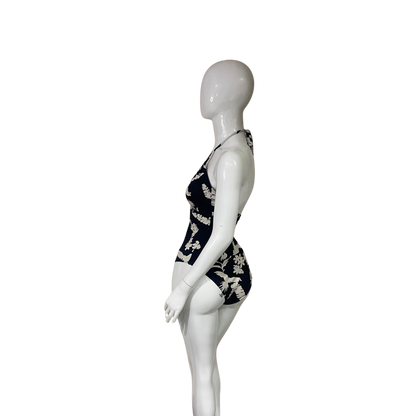 Black with Beige Flower One Piece
