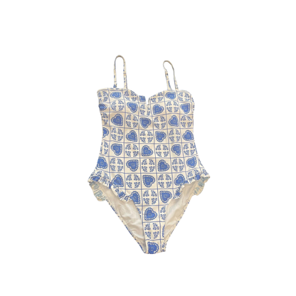 Traje de baño de una pieza blanco con azul