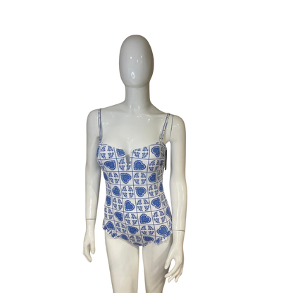 Traje de baño de una pieza blanco con azul