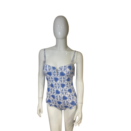 Traje de baño de una pieza blanco con azul