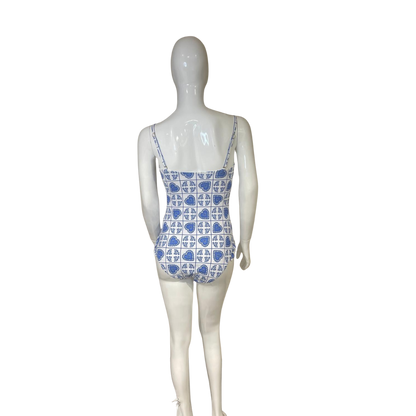 Traje de baño de una pieza blanco con azul