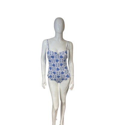 Traje de baño de una pieza blanco con azul
